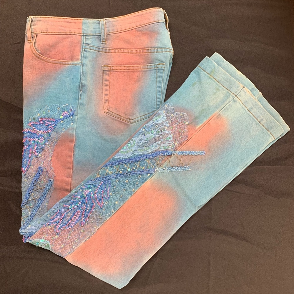 Christine Phillipe jeans with bead & sequins work Size 6 see pic for stains